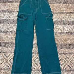 Elegant Teal Wide-Leg Cargo Pants